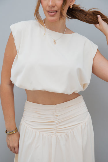 Conjunto Cropped e Saia Longa Franzida